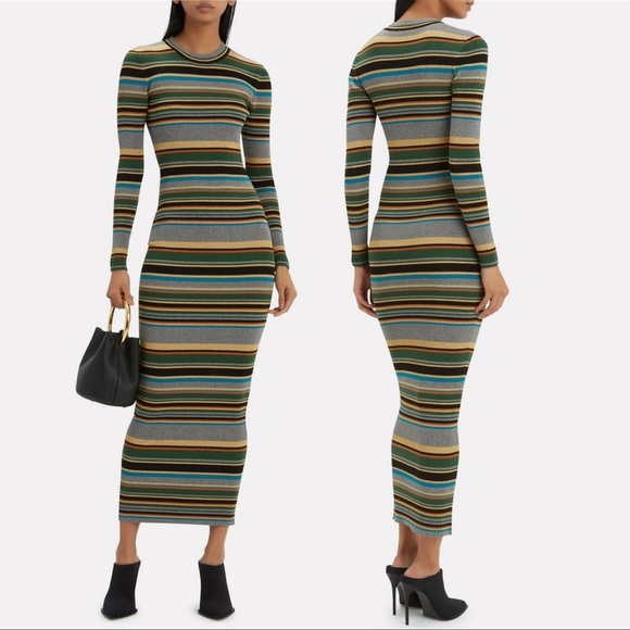 RONNY KOBO cream and black striped long sleeve fitted knit maxi dress M - Picture 7 of 7